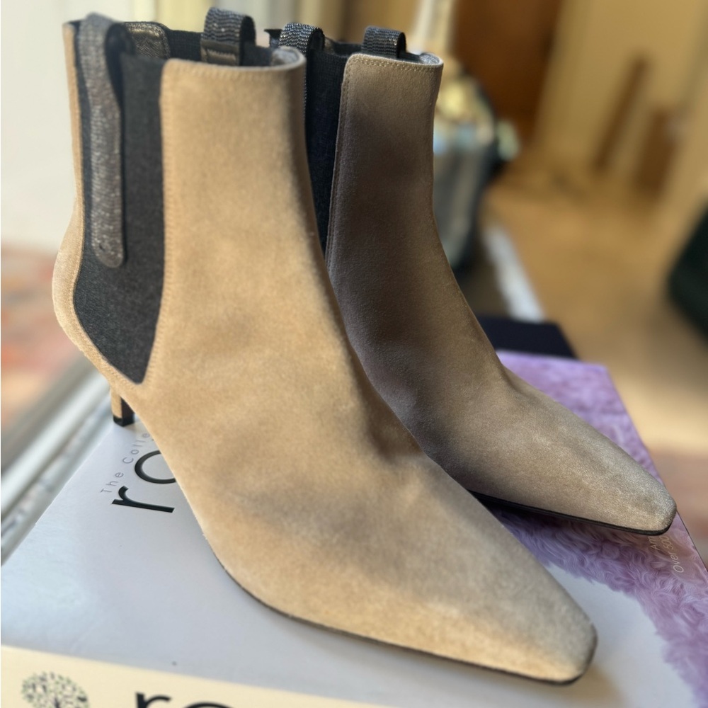 Brunello Cucinelli Suede Embellished Ankle Boots
